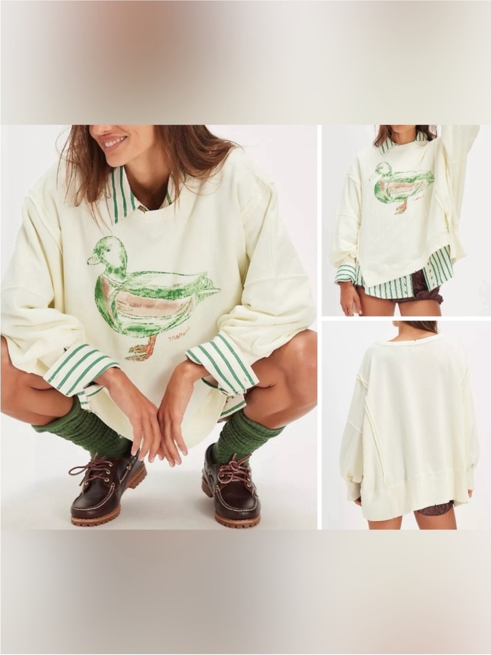 NWT Free People We The Free Graphic Camden Pullover - duck combo mallard - Large